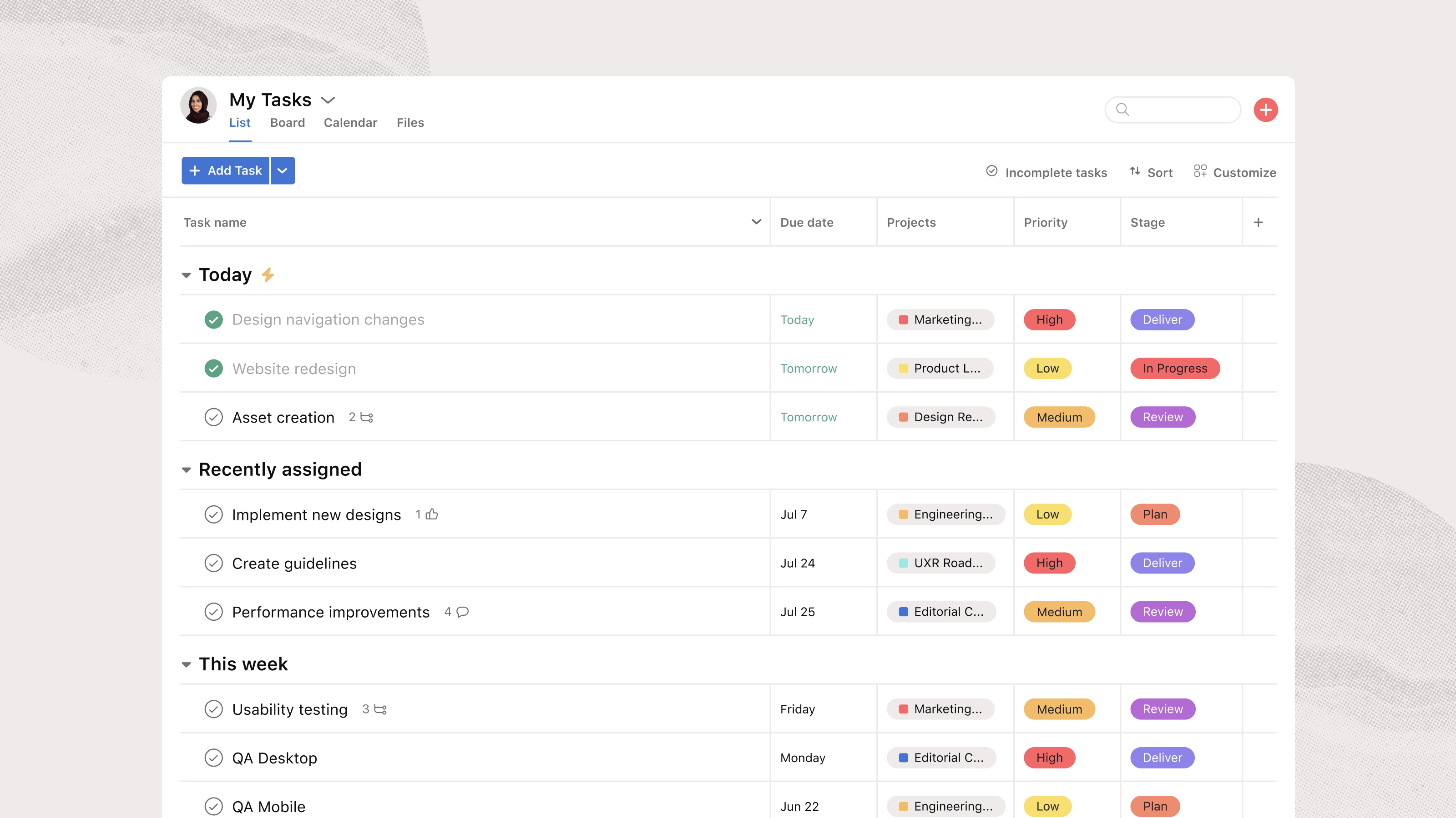 Asana screenshot & Video