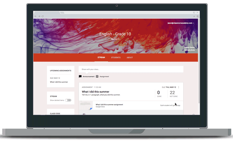Google Classroom screenshot & Video