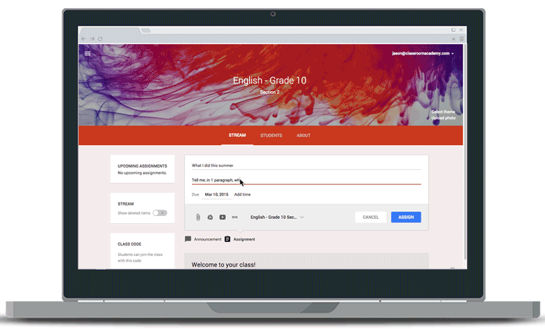 Google Classroom screenshot & Video